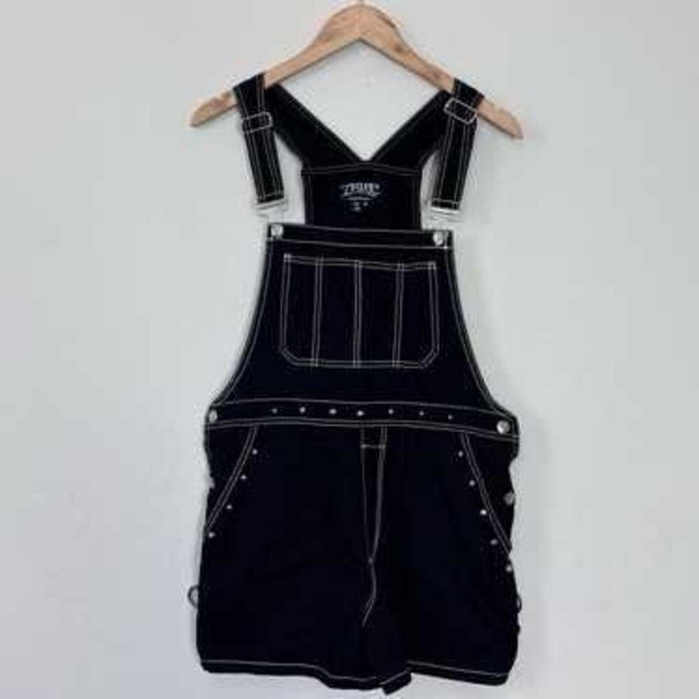 Y2K Vintage Tripp NYC Goth Punk Stuffed Overall Shorts Black Medium